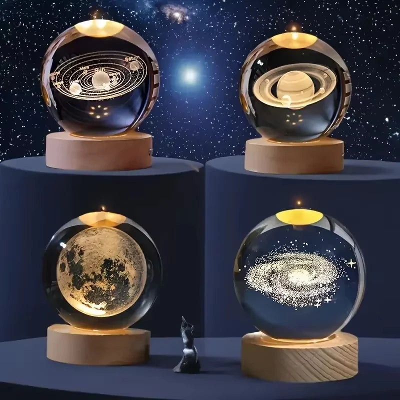 6cm 3D Planet Crystal Ball LED USB Night Light Solar System Galaxy Table Lamp Glowing Moon Sphere For Bedroom Decoration Gift